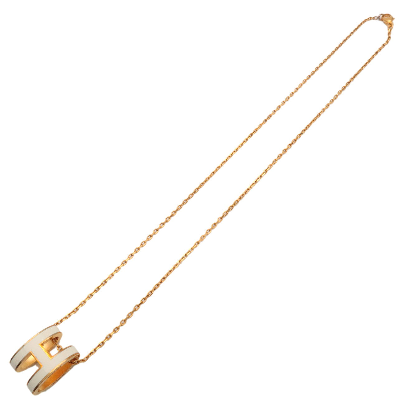 HERMES Pop Ash Necklace Metal Yellow Gold White