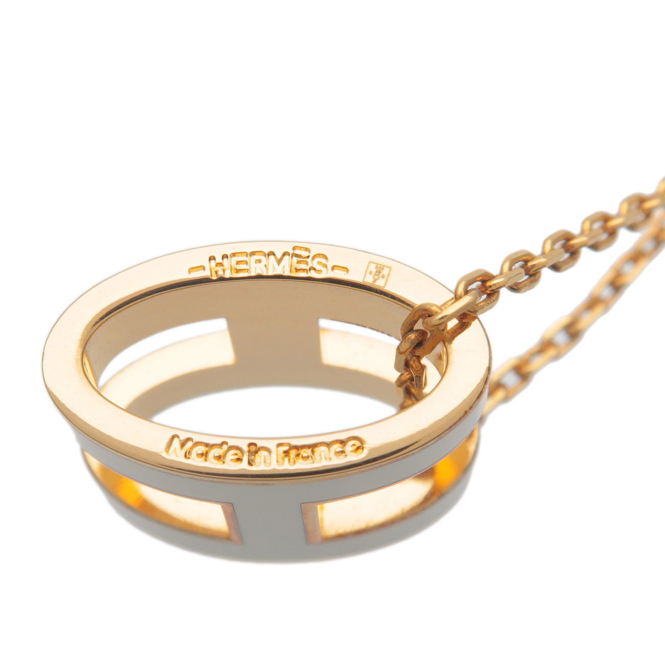 HERMES Pop Ash Necklace Metal Yellow Gold White