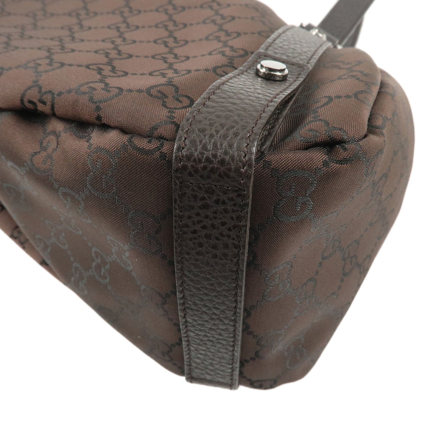 GUCCI Abbey GG Nylon Leather Tote Bag Hand Bag Brown 293578