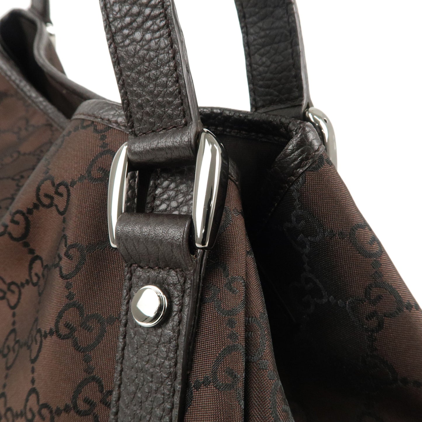 GUCCI Abbey GG Nylon Leather Tote Bag Hand Bag Brown 293578