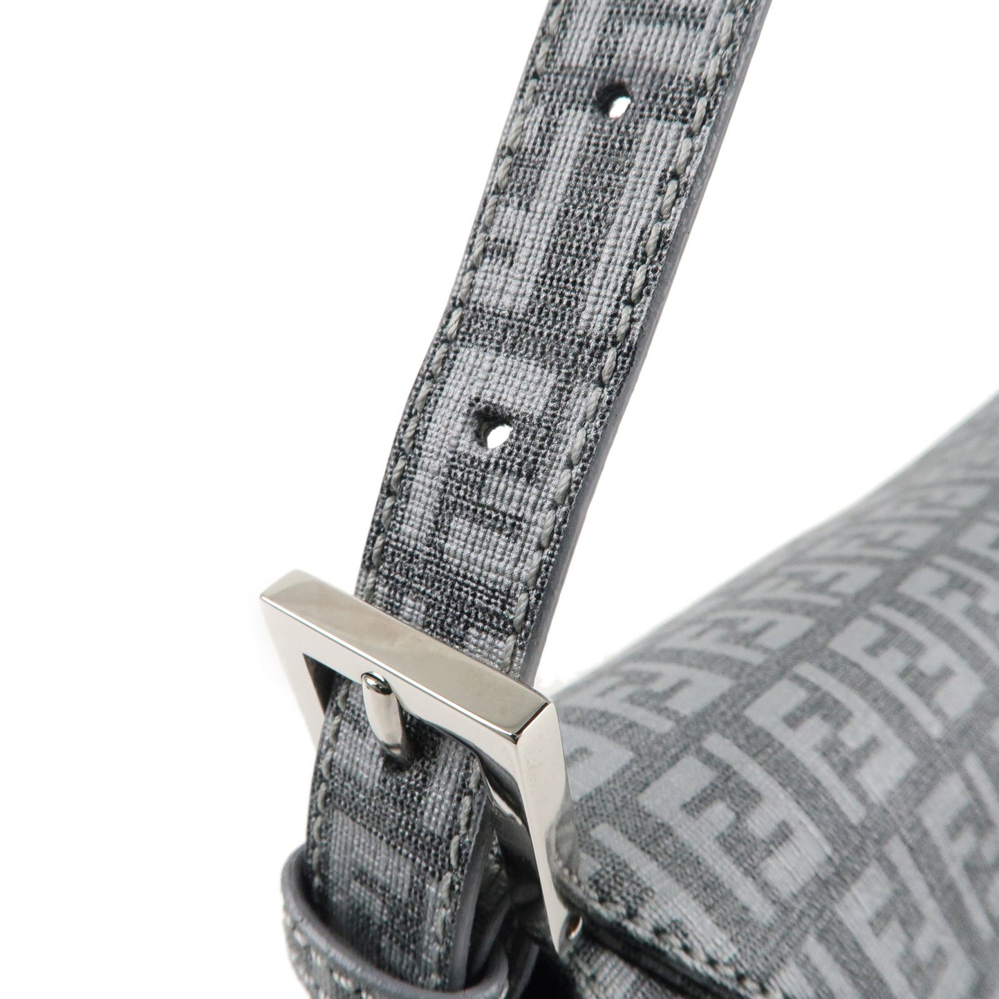 FENDI Zucchino Mamma Baguette PVC Shoulder Bag Gray 8BR003