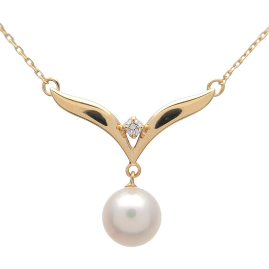 MIKIMOTO-1P-Pearl-Diamond-Necklace-K18YG-750YG-Yellow-Gold