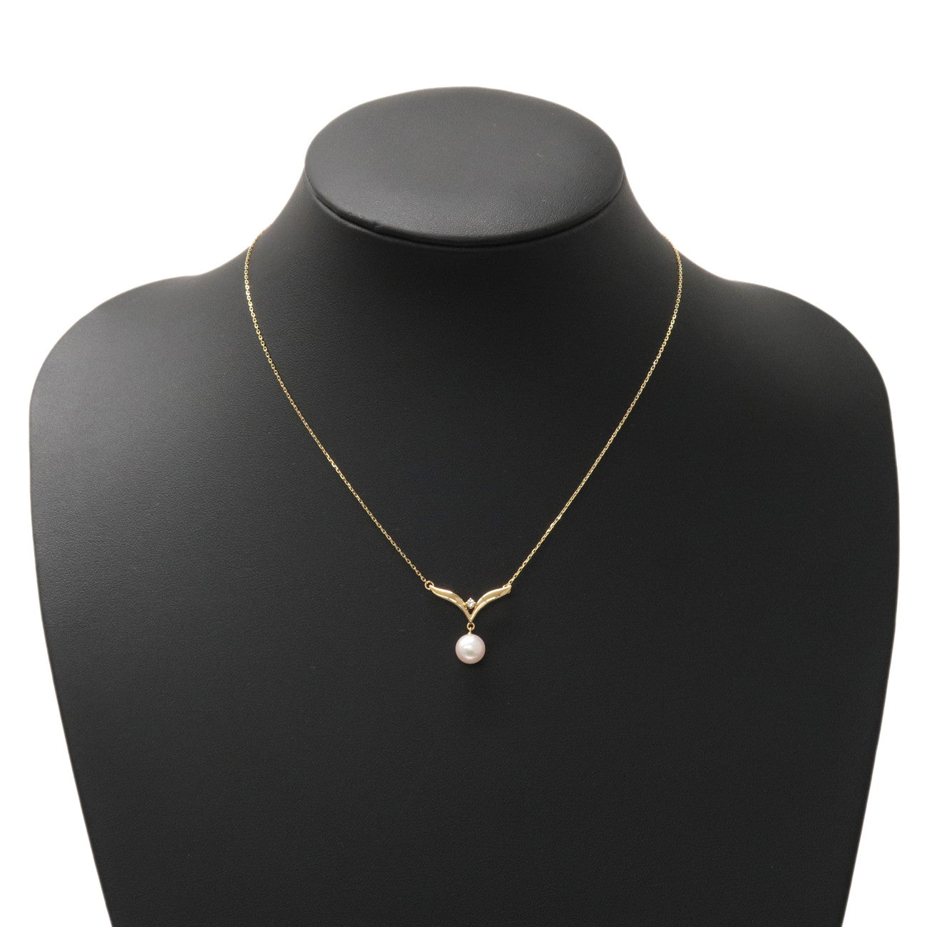 MIKIMOTO 1P Pearl Diamond Necklace K18YG 750YG Yellow Gold