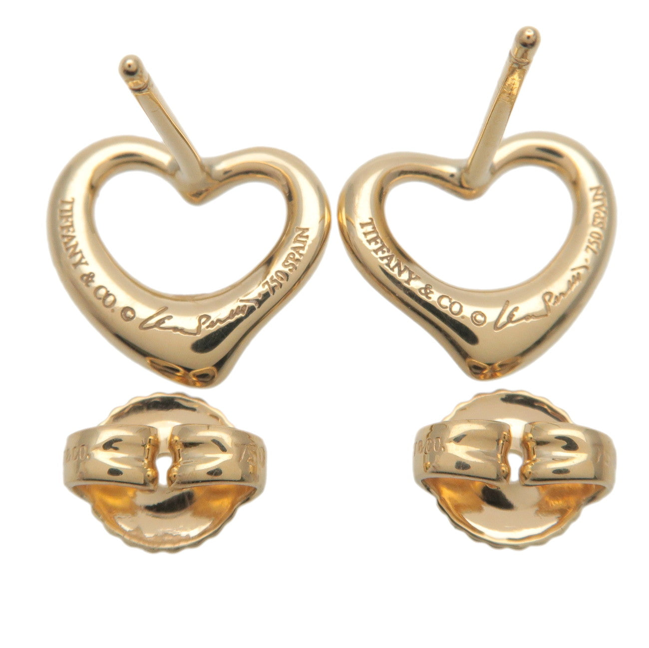 Tiffany&Co. Open Heart Earrings K18YG 750YG Yellow Gold