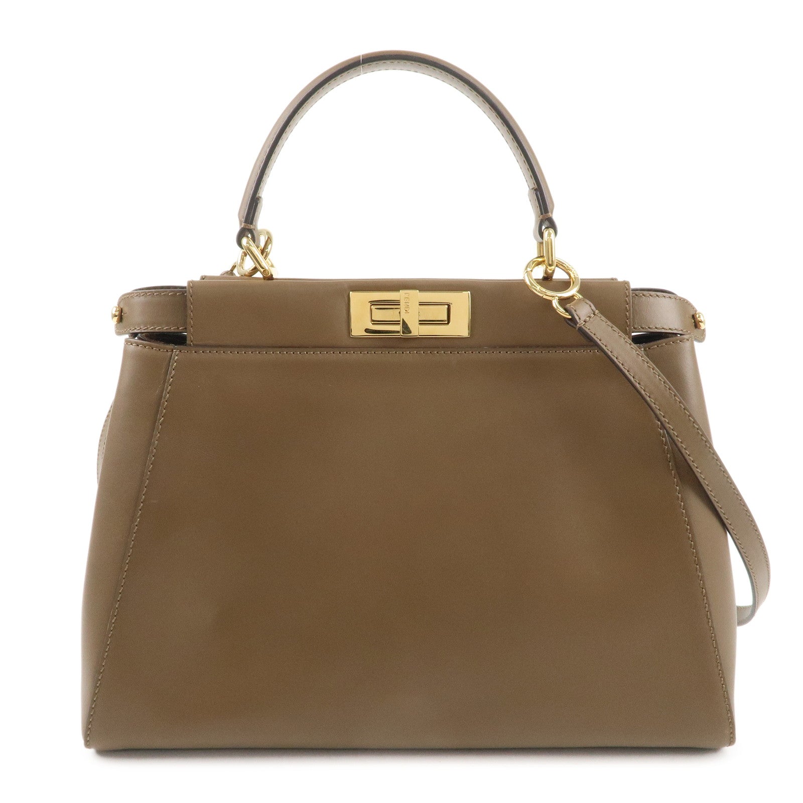 FENDI-Peekaboo-Regular-2Way-Shoulder-Bag-Hand-Bag-Brown-8BN226