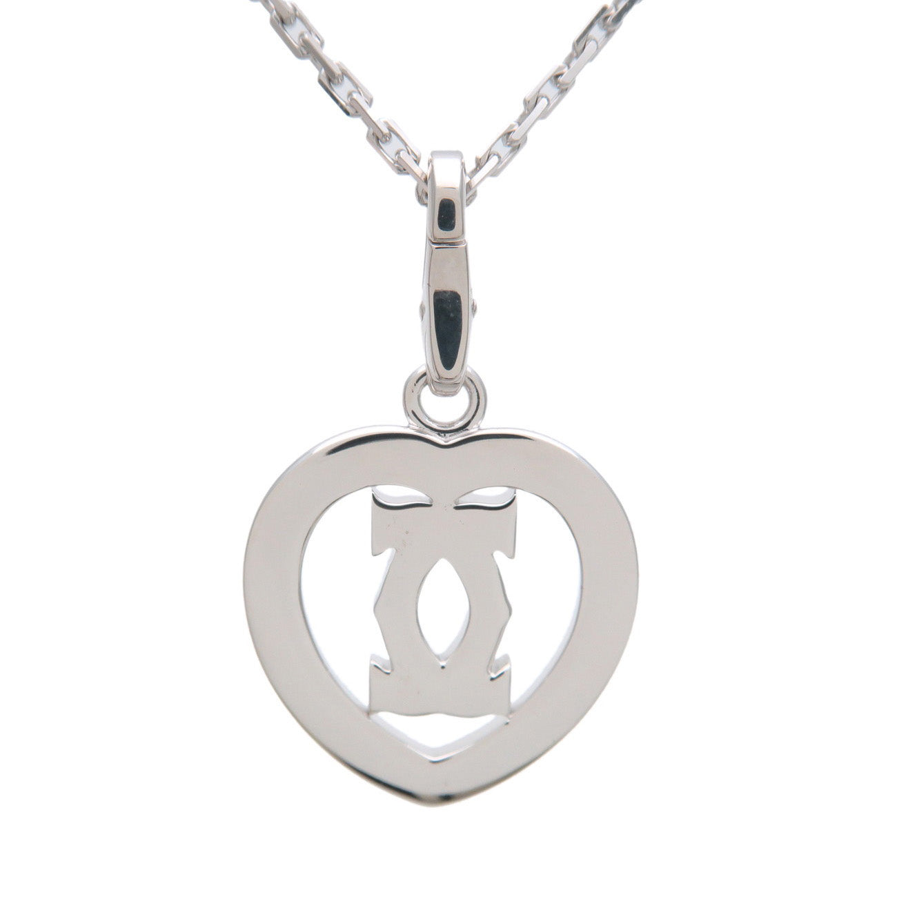 Cartier 2C Heart Diamond Charm Necklace K18 750WG White Gold