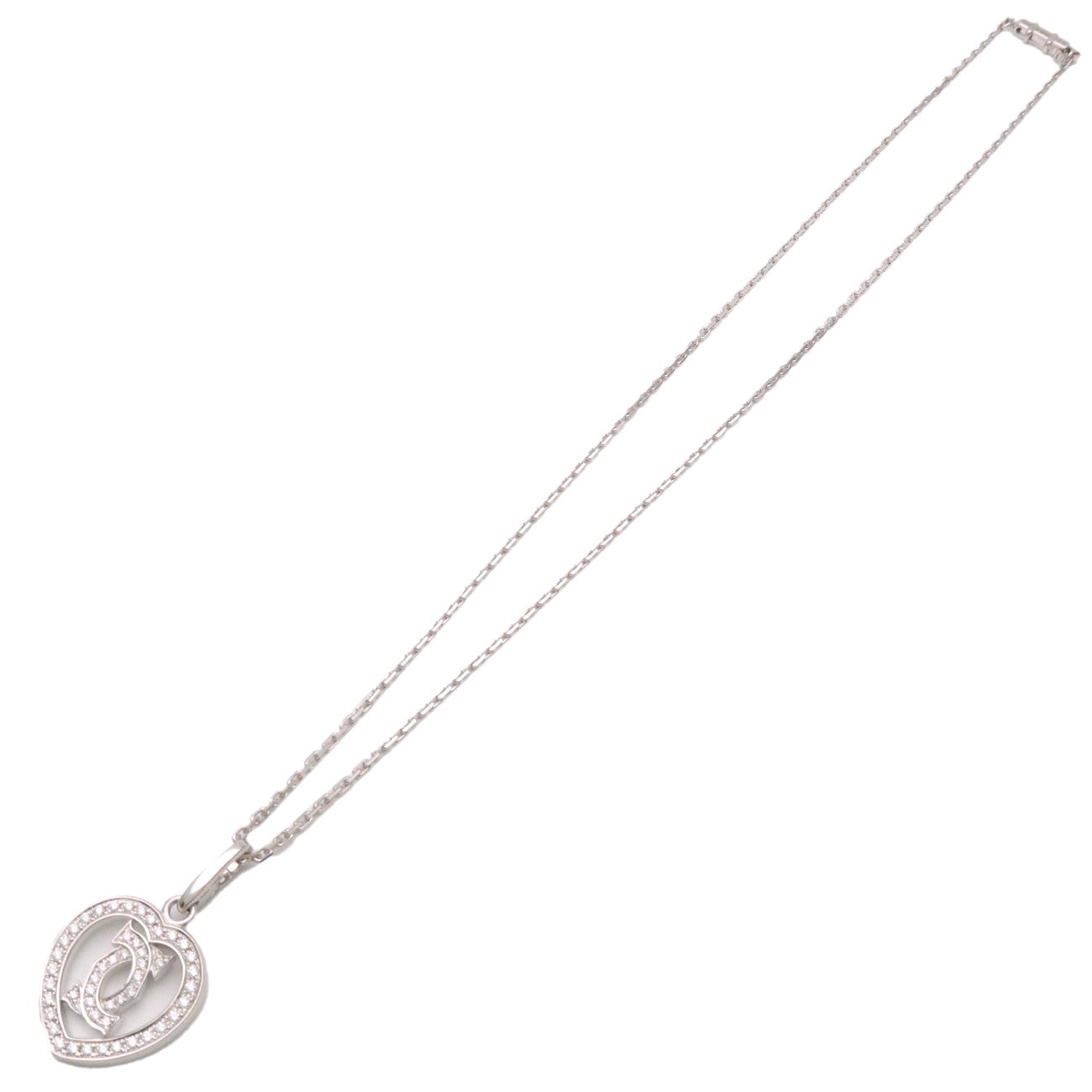 Cartier 2C Heart Diamond Charm Necklace K18 750WG White Gold
