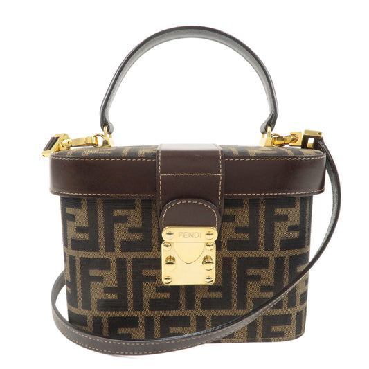 FENDI-Zucca-Canvas-Leather-Vanity-Bag-2Way-Bag-Khaki-14931