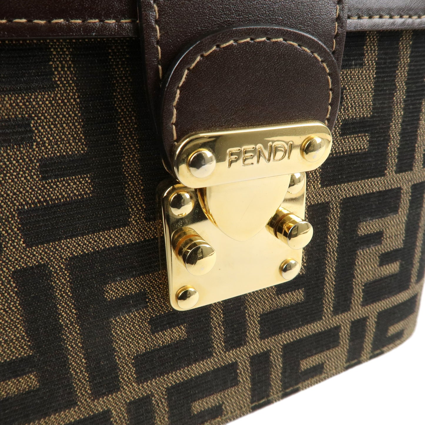 FENDI Zucca Canvas Leather Vanity Bag 2Way Bag Khaki 14931