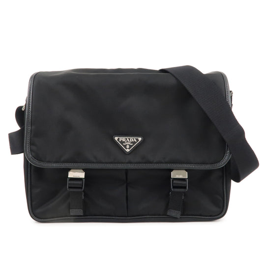 PRADA-Logo-Nylon-Leather-Shoulder-Bag-NERO-Black-2VD768-