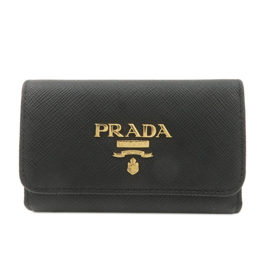 PRADA-Logo-Leather-4-Rings-Key-Case-Key-Holders-Black-1PG004