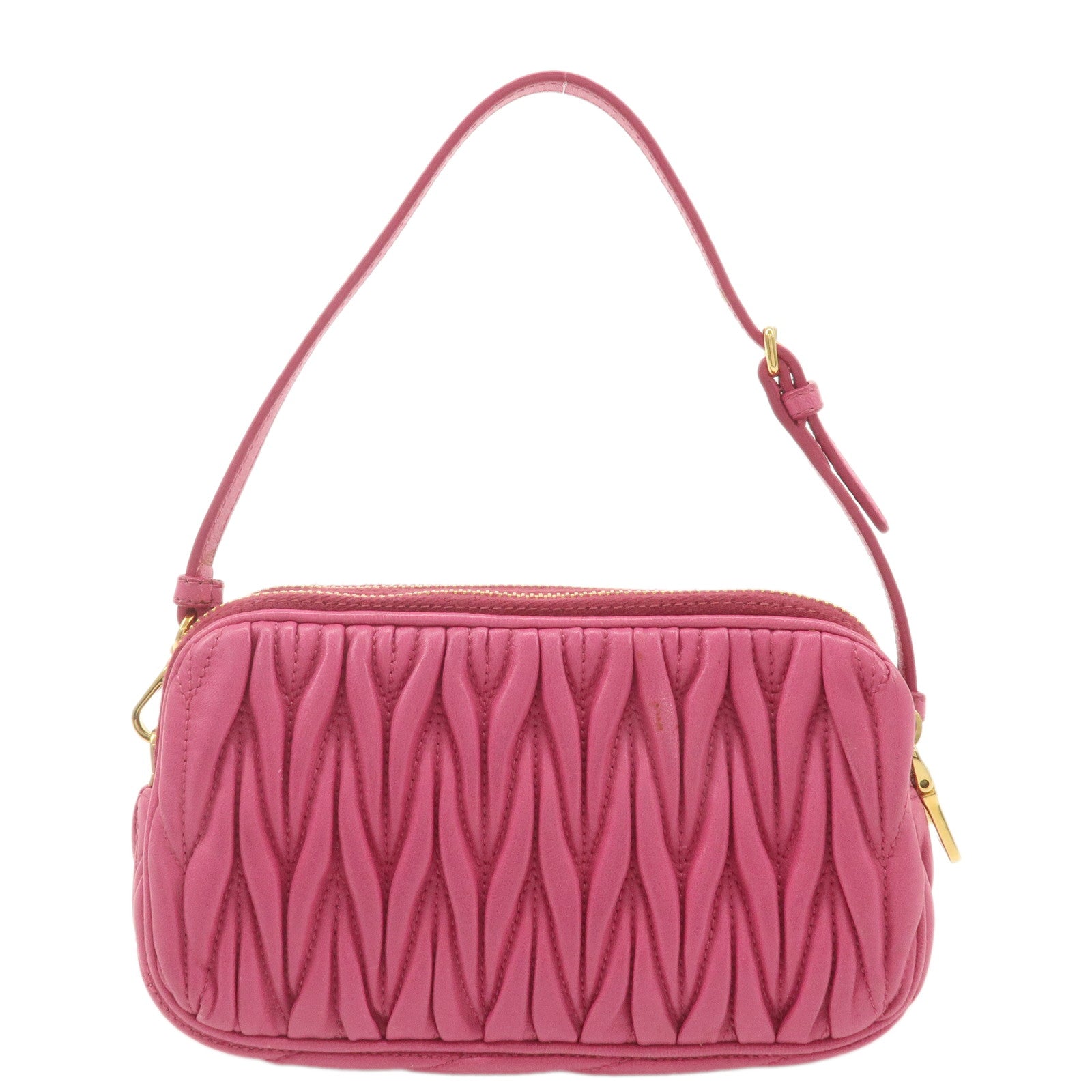 MIU MIU Matelasse Leather Gathered Accessories Pouch Pink