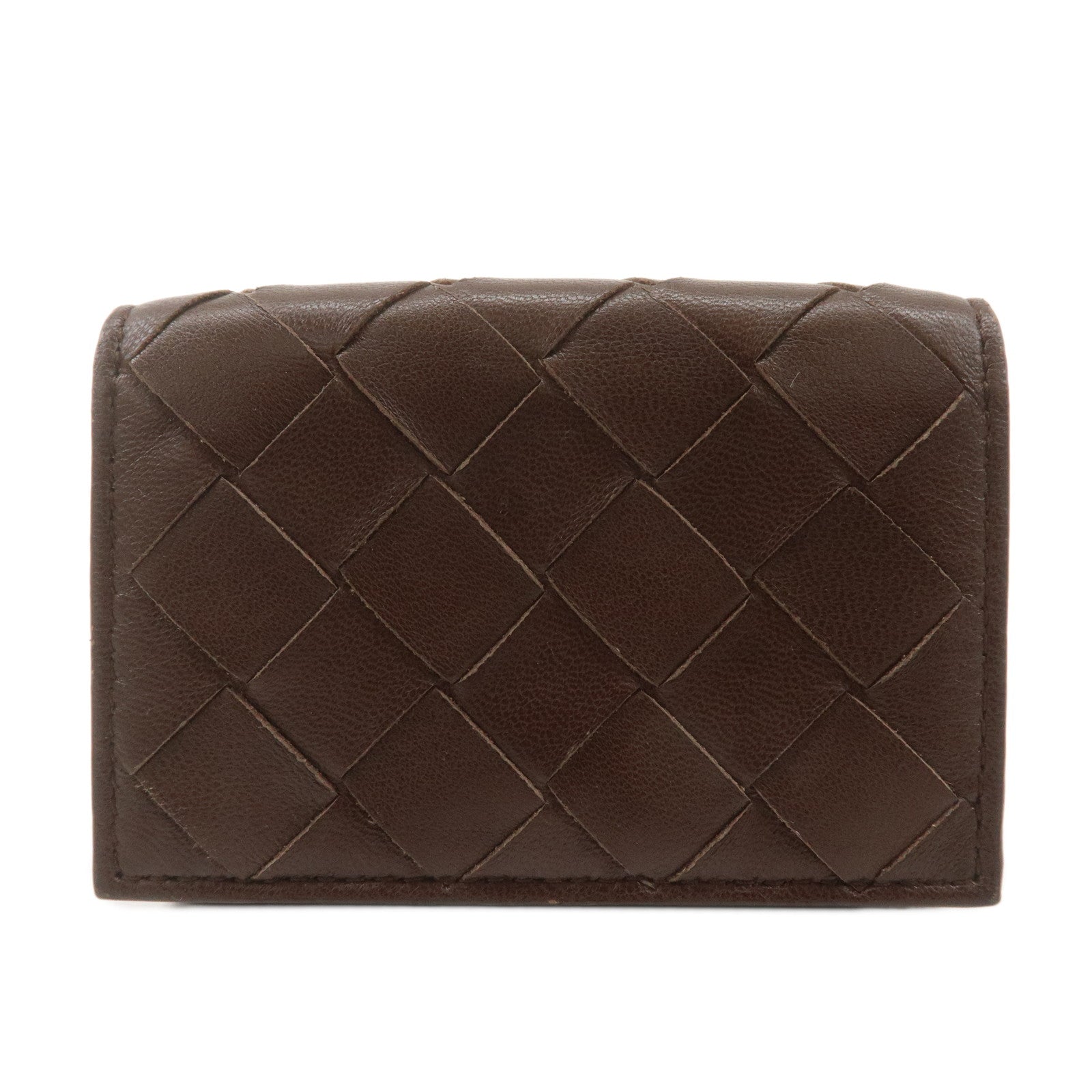 BOTTEGA-VENETA-Intrecciato-Leather-Tri-fold-Wallet-Brown-609285