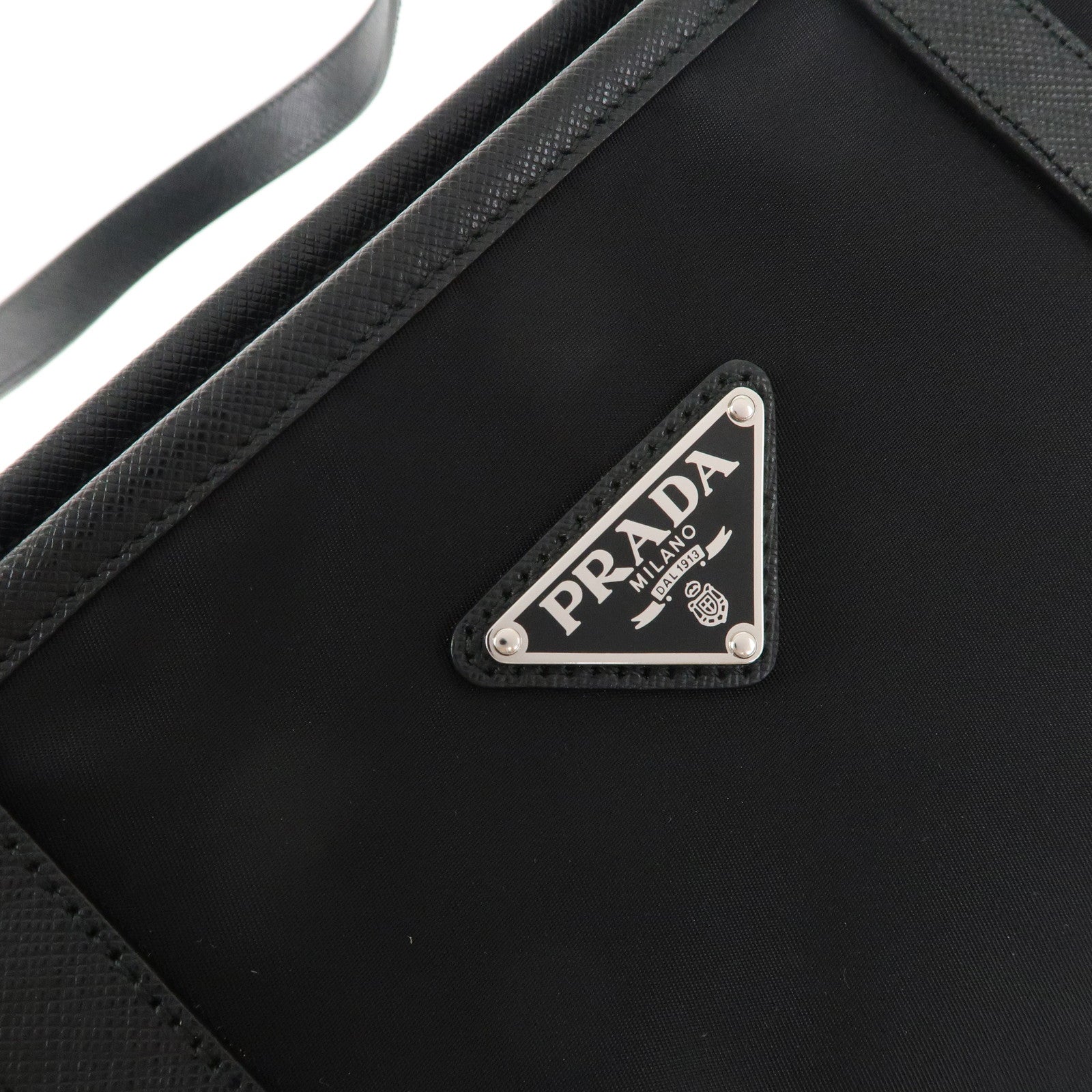 PRADA Logo Nylon Leather Tote Bag Shoulder Bag Black 1BG401