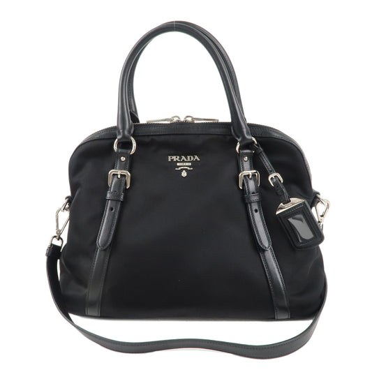 PRADA-Logo-Nylon-Leather-2Way-Hand-Bag-Shoulder-Bag-Black-BL0912