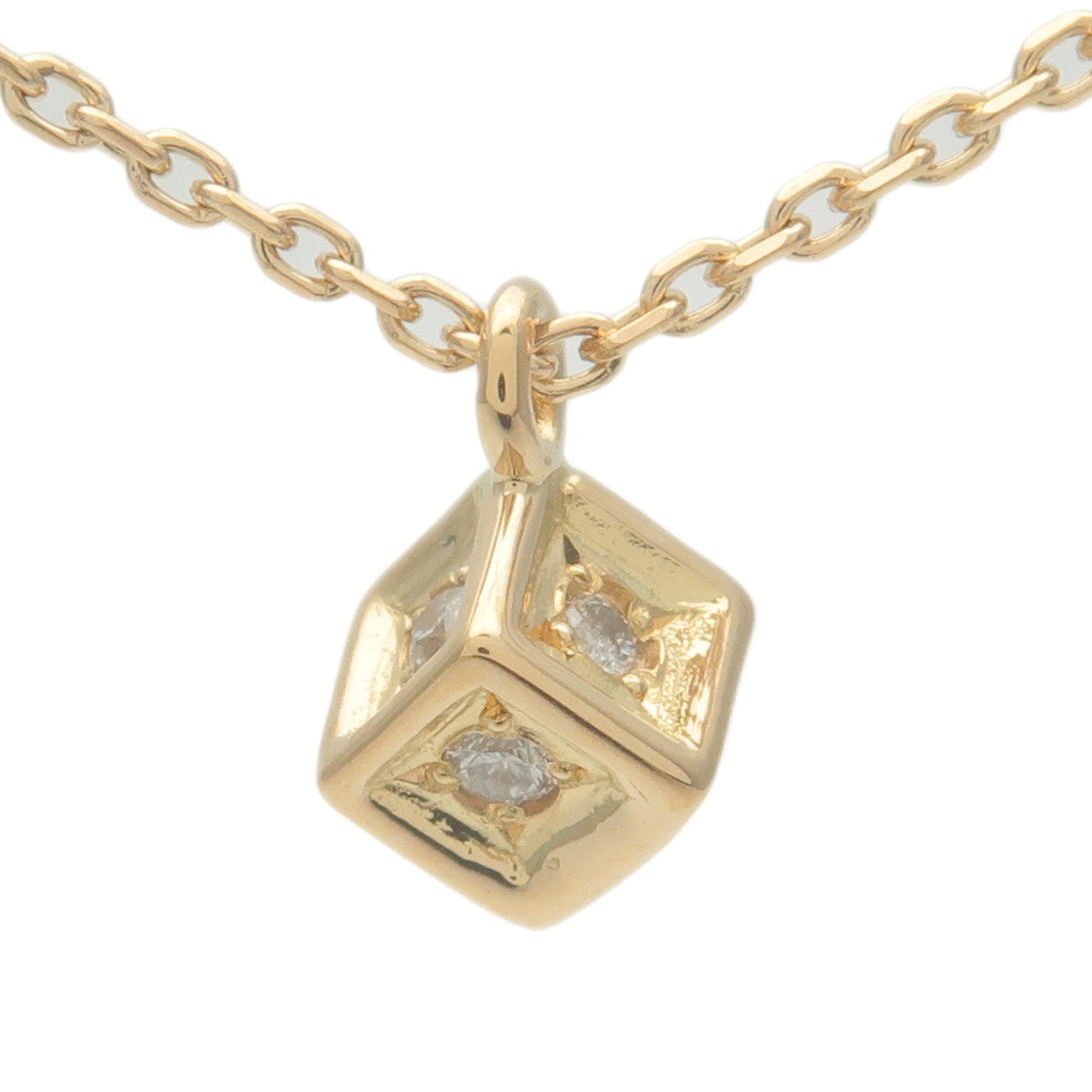 agete 6P Diamond Cube Charm Necklace K18YG 750YG Yellow Gold
