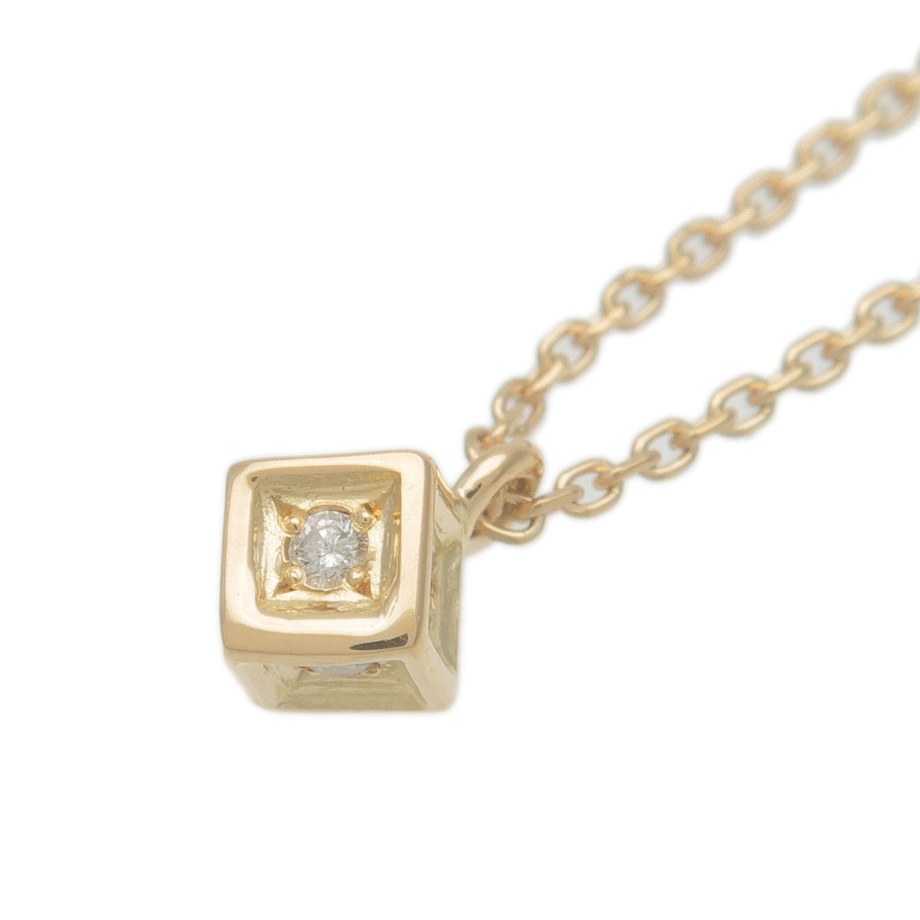 agete 6P Diamond Cube Charm Necklace K18YG 750YG Yellow Gold