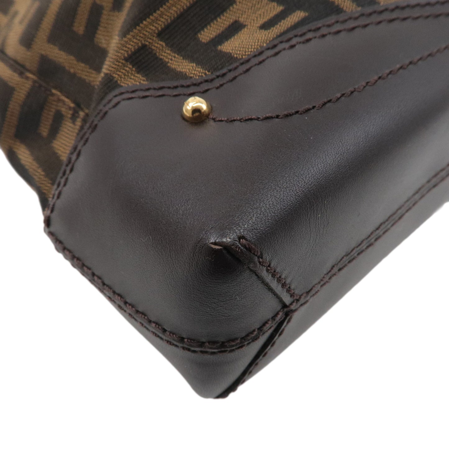 FENDI Zucca Canvas Leather Tote Bag Hand Bag Brown Black 8BH085