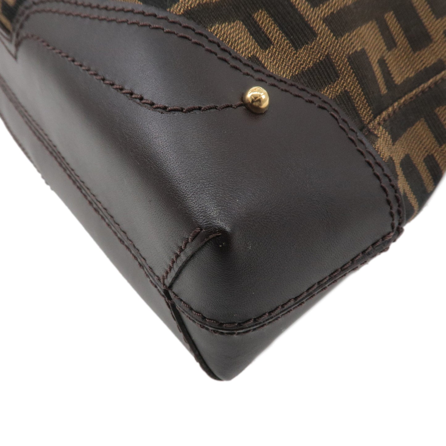 FENDI Zucca Canvas Leather Tote Bag Hand Bag Brown Black 8BH085