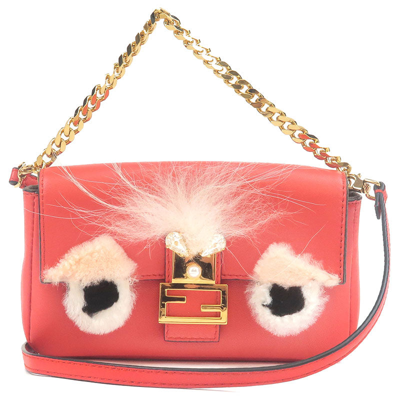 FENDI-Bugs-Monster-Micro-Bucket-Leather-2Way-Bag-Red-8M0354
