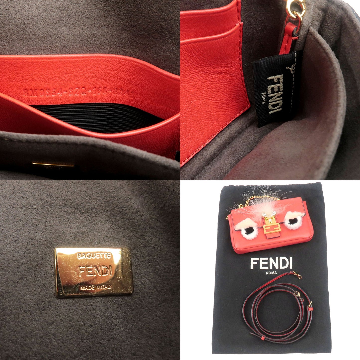 FENDI Bugs Monster Micro Bucket Leather 2Way Bag Red 8M0354