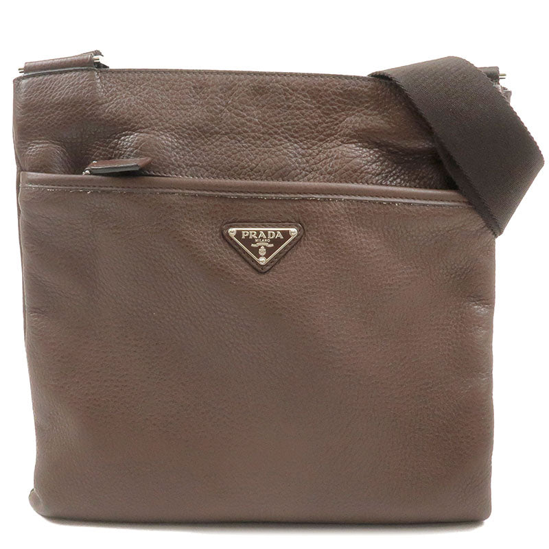 PRADA-Leather-Shoulder-Bag-Purse-Brown