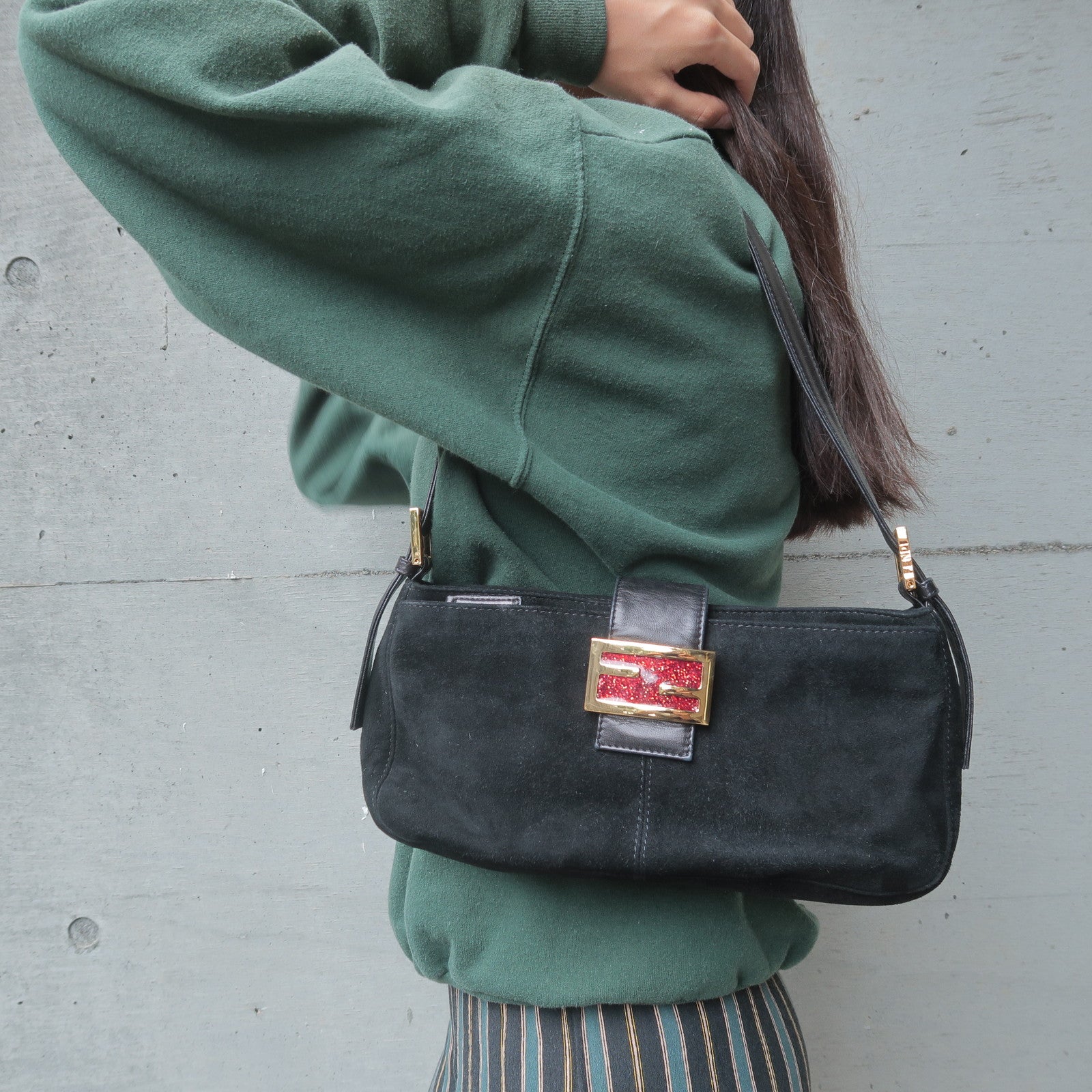 Fendi Monogram Baguette Shoulder Bag in Red / Black