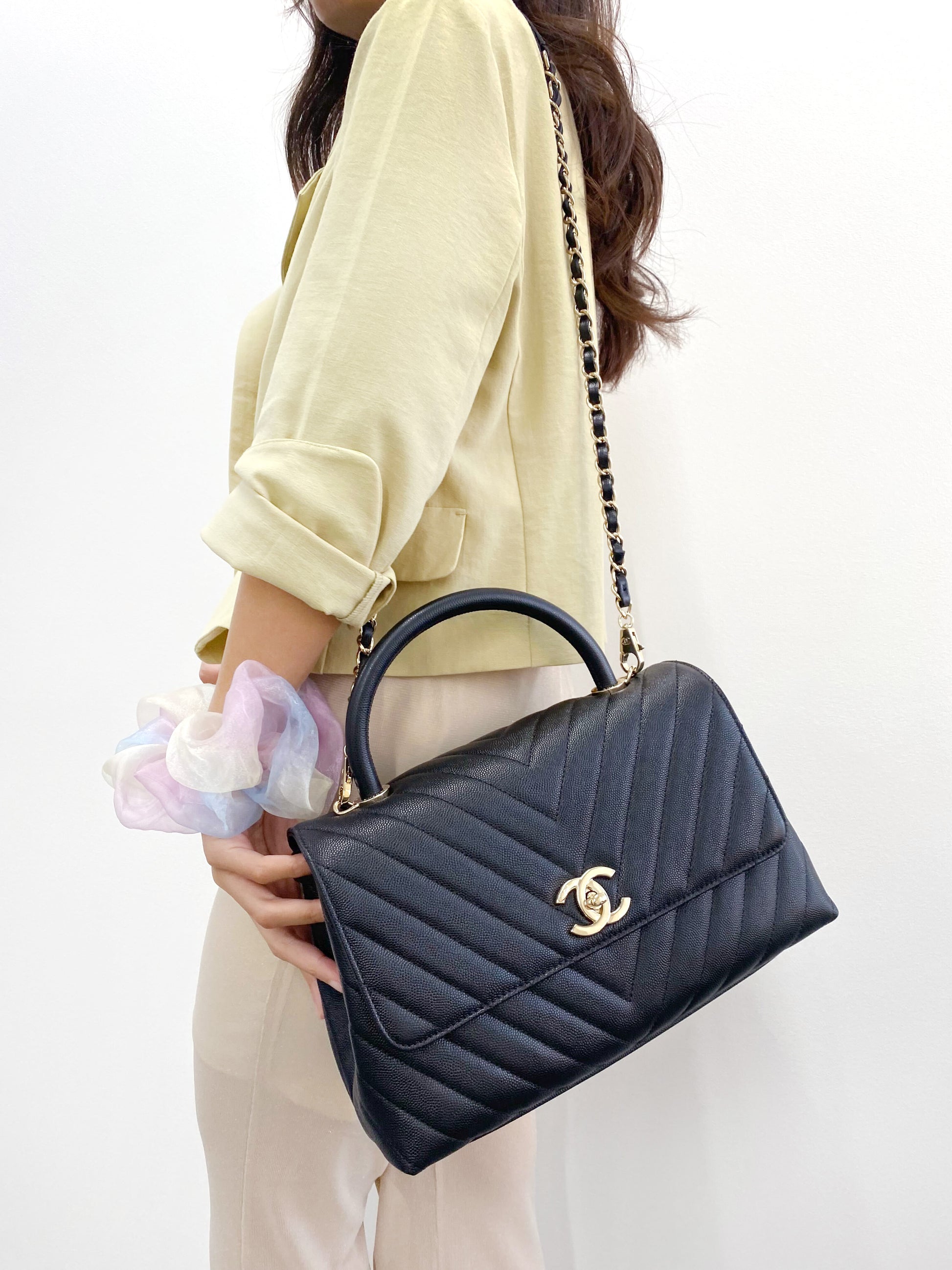 Sold Chanel Chevron Black and Gold Shoulder Bag
